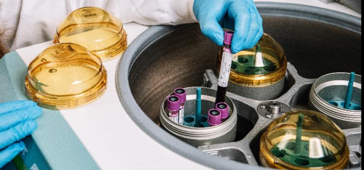Researcher loading samples into a centrifuge
